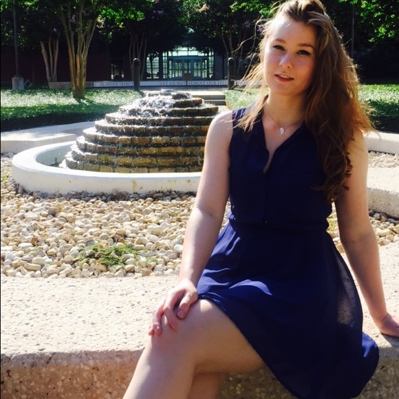 H&M Flowy collared button up navy blue dress - Picture 5 of 5